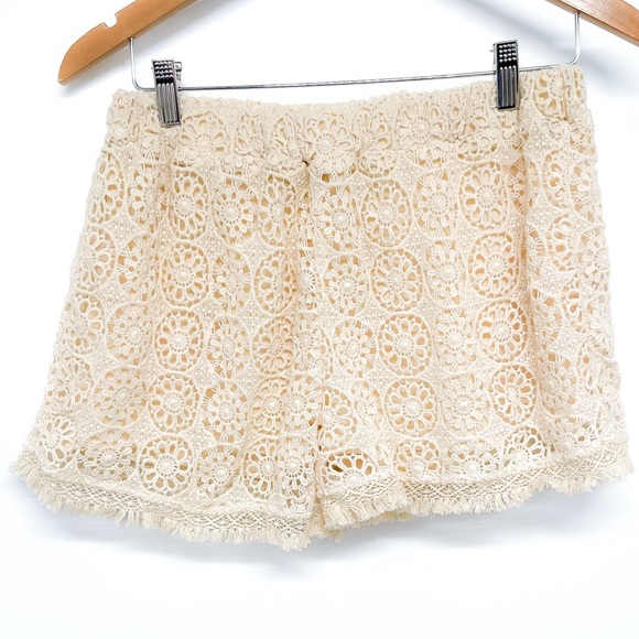 Anthropologie Pants - Blue Rain Floral Crochet Lace High Waisted Fringe Shorts Boho Chic High Rise
